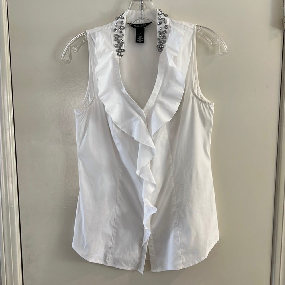 White House Black Market Women’s Sleeveless Top With Crystal Neckline